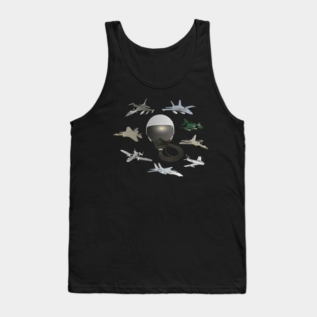 American Air Force Pilot Helmet with Airplanes Tank Top by NorseTech